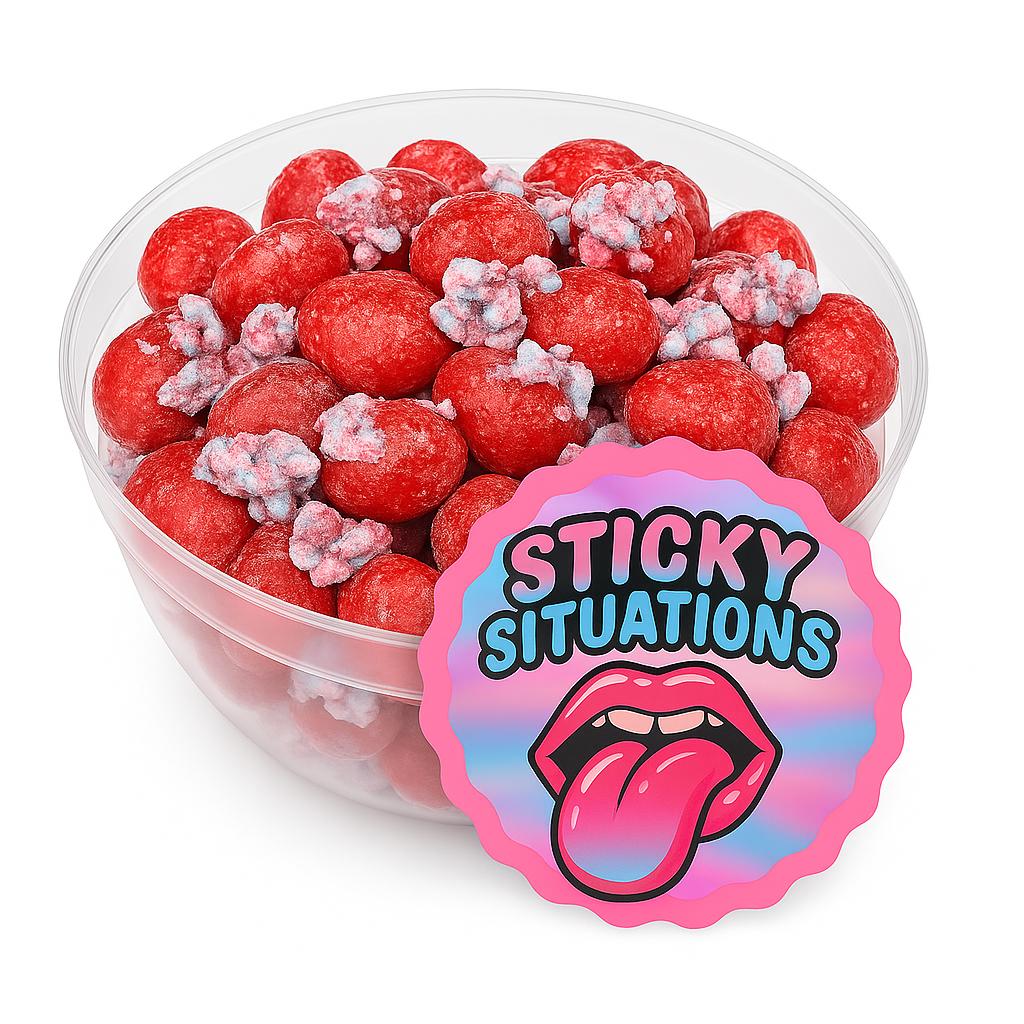 Sticky Situations Strawberry Delight Candy Sweet Sour Candies 4 oz Bowl with Cotton Candy Dust & Citric Acid Blend Perfect Fruity Sour Fizzy Sweet Snack 5