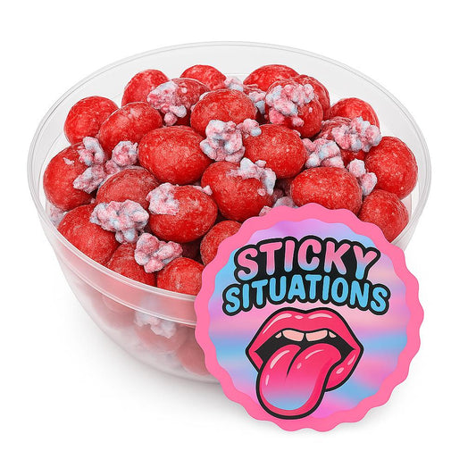 Sticky Situations Strawberry Delight Candy Sweet Sour Candies 4 oz Bowl with Cotton Candy Dust & Citric Acid Blend Perfect Fruity Sour Fizzy Sweet Snack 5